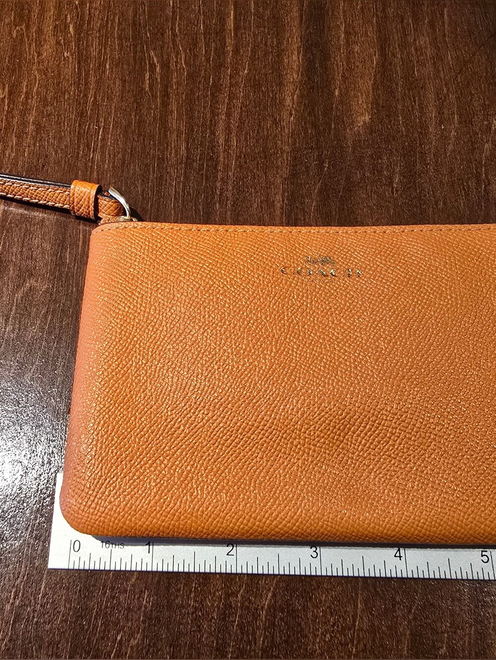 Coach Leather Wristlet Pouch in Tangerine